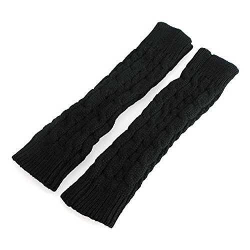 Butterme 1 Par Moda Invierno Calentador Mujeres Lady Girl Punto Crochet Largo Suave Mano Guantes Brazo Manga Larga Asaltado Sin Dedos Guantes Elástico Punto Thumb Hole Guantes Mitones(Negro)