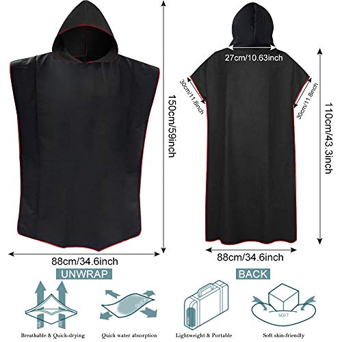BUZIFU Poncho de Toalla con Capucha, Poncho Cambiador Playa para Hombre y Mujer, Poncho Surf, Poncho de Playa de Secado Rápido, Poncho de Surfista, Cómodo y Absorbente, Poncho para Piscina, Mar y Spas