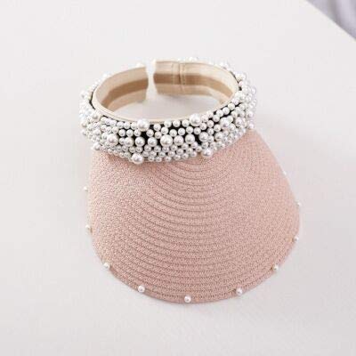 Bvcx Nueva Perlas verano de las mujeres sombrero de mujer elegante de la perla de paja sombrero for el sol sombrero de visera ancha ala for niñas sombreros de la playa cápsula de la manera de las seño