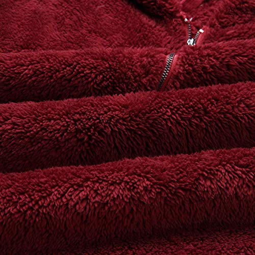 Bwiv Sudadera Mujer con Capucha Caliente Flexible Invierno Otoño en Piel Sintética Multi Color Chaqueta Polar Casual Moda Amplio Burdeos Talla S