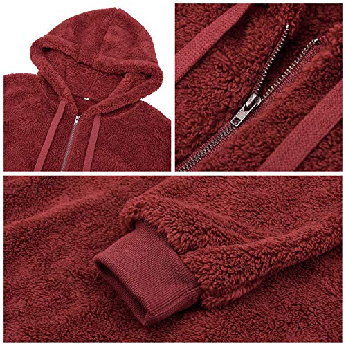 Bwiv Sudadera Mujer con Capucha Caliente Flexible Invierno Otoño en Piel Sintética Multi Color Chaqueta Polar Casual Moda Amplio Burdeos Talla S