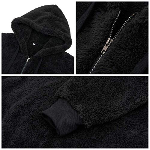 Bwiv Sudadera Mujer con Capucha Caliente Flexible Invierno Otoño en Piel Sintética Multi Color Chaqueta Polar Casual Moda Amplio Negro Talla M