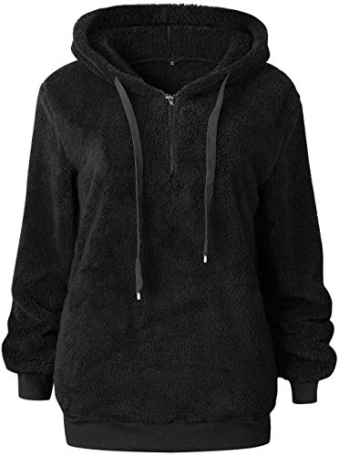 Bwiv Sudadera Mujer con Capucha Caliente Flexible Invierno Otoño en Piel Sintética Multi Color Chaqueta Polar Casual Moda Amplio Negro Talla M
