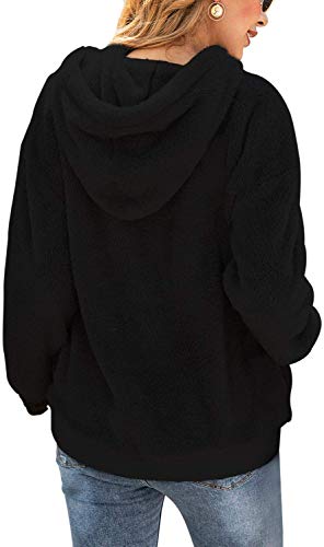 Bwiv Sudadera Mujer con Capucha Caliente Flexible Invierno Otoño en Piel Sintética Multi Color Chaqueta Polar Casual Moda Amplio Negro Talla M