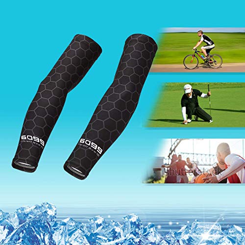 Bwiv Unisex Manguitos del Brazo para Deportes Anti UV UPF 40+ en Forma de Panal Manguitos refrescantes para Actividades al Aire Libre 1 par Negro S