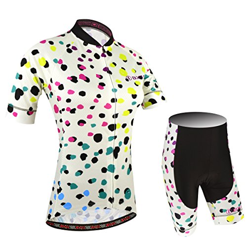 BXIO Maillot Ciclismo Mujer, Ciclismo Conjunto de Ropa con Culotte Pantalones Acolchado 3D para Deportes al Aire Libre Ciclo Bicicleta, Florales, M