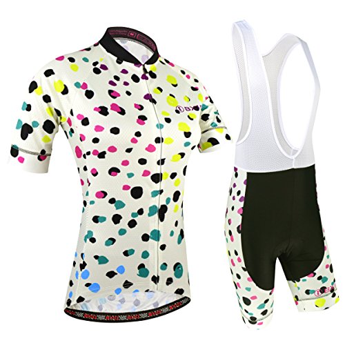 BXIO Maillot Ciclismo Mujer, Ciclismo Conjunto de Ropa con Culotte Pantalones Acolchado 3D para Deportes al Aire Libre Ciclo Bicicleta, Florales, M