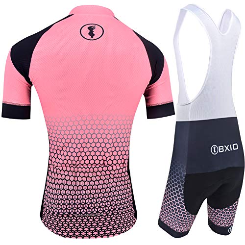 BXIO Maillot Ciclismo Mujer, Ciclismo Conjunto de Ropa con Culotte Pantalones Acolchado 3D para Deportes al Aire Libre Ciclo Bicicleta (Patrón de Punto, M)