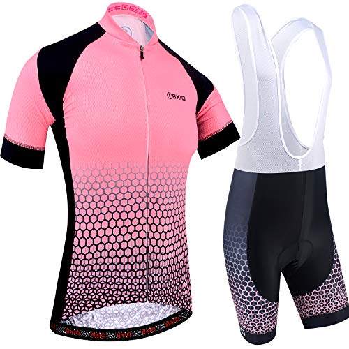 BXIO Maillot Ciclismo Mujer, Ciclismo Conjunto de Ropa con Culotte Pantalones Acolchado 3D para Deportes al Aire Libre Ciclo Bicicleta (Patrón de Punto, M)