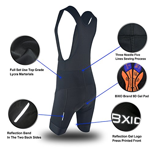 BXIO Pantalones Cortos de Ciclismo Hombre, Ropa Interior de Bicicleta con Mullido de Gel 9D Acolchado, Calzoncillos de Bicicleta para Hombres y Mujeres (Black Bib Shorts, XL)