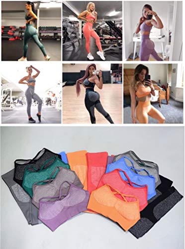 C K CrisKat Conjunto Deportivo Femenino Sujetador y Pantalones de Yoga Traje Deportivo Conjunto de Leggings y Sujetador Deportivo Conjunto de Yoga Sólido sin Costuras para Fitness (L, Azul)