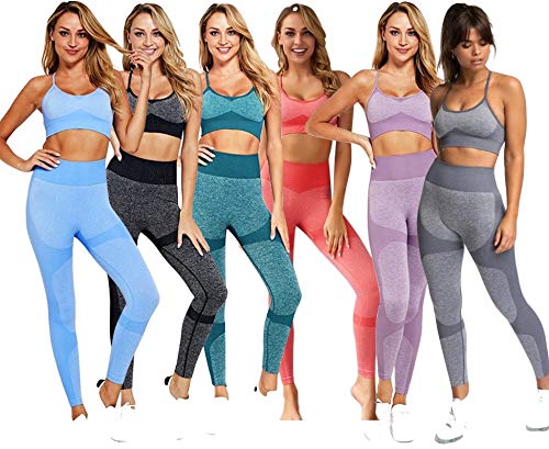 C K CrisKat Conjunto Deportivo Femenino Sujetador y Pantalones de Yoga Traje Deportivo Conjunto de Leggings y Sujetador Deportivo Conjunto de Yoga Sólido sin Costuras para Fitness (L, Azul)