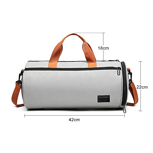 C100AE Bolsa Deporte y Viaje para Mujer y Hombre, Bolsa de Viaje Bolsa de Gimnasio con Compartimento para Zapatos y Ropa Mojada, Multiuso como Plegable Bolsa de Hombro Weekend (Gris Claro)