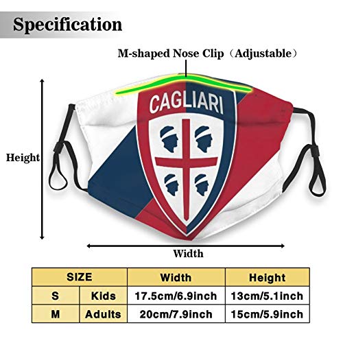 Ca-Gliari C-alcio - Bufanda ajustable con 2 filtros lavable reutilizable para mujer y hombre