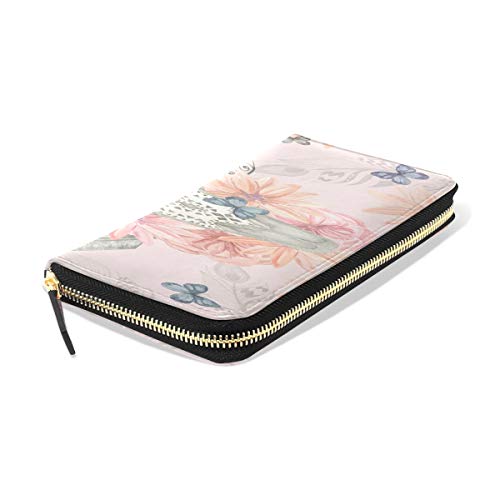 Cabeza Cráneo étnico Boho Pluma Pasaporte largo Bolsos de embrague Cremallera Monedero Bolso Bolso organizador de dinero Titular de la tarjeta de crédito Para dama Mujer Chica Hombre Regalo de viaje