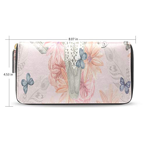 Cabeza Cráneo étnico Boho Pluma Pasaporte largo Bolsos de embrague Cremallera Monedero Bolso Bolso organizador de dinero Titular de la tarjeta de crédito Para dama Mujer Chica Hombre Regalo de viaje