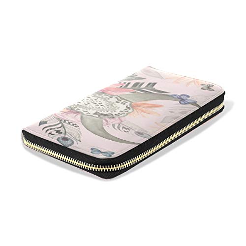 Cabeza Cráneo étnico Boho Pluma Pasaporte largo Bolsos de embrague Cremallera Monedero Bolso Bolso organizador de dinero Titular de la tarjeta de crédito Para dama Mujer Chica Hombre Regalo de viaje