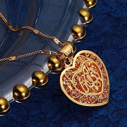 CAISHENY Collares con Colgante de Alá en Forma de corazón Hueco musulmán árabe clásico de Color Dorado para joyería Femenina