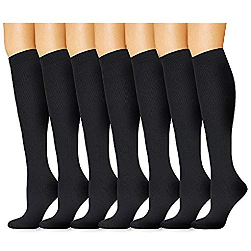 Calcetines de Compresión (7 pares) para Hombres y Mujeres para Enfermería Viaje Correr Circulación Recuperación Medias de Compresión