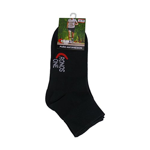 Calcetines DEPORTE (3 pares) SIN COSTURAS para hombre o mujer. Mantiene el pie seco. Ideal para tenis, pádel, running. Puño antipresión. 80% - algodón. (Negro, eu: 43-46 // uk: 9-11)