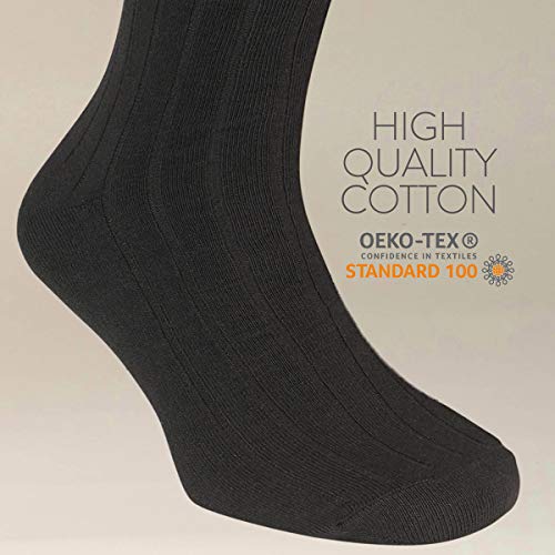 Calcetines hombres y mujeres 39-42 - Calcetines canalé negros algodón trabajo y negocios - Calcetín clásico – Calcetines largos mujer - Calcetines altos hombre - tallas 39, 40, 41, 42 - Pack de 10