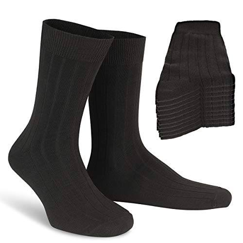 Calcetines hombres y mujeres 39-42 - Calcetines canalé negros algodón trabajo y negocios - Calcetín clásico – Calcetines largos mujer - Calcetines altos hombre - tallas 39, 40, 41, 42 - Pack de 10