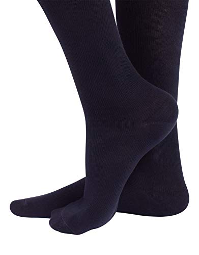 CALCETINES MEDICOS DE ALGODÓN | MEDIAS HASTA LA RODILLA A COMPRESIÓN GRADUADA FUERTE | 15-21mm/Hg | CALCETERÍA ITALIANA | (XL, AZUL)