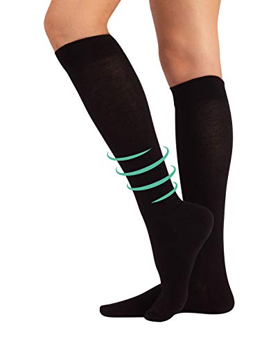CALCETINES MEDICOS DE ALGODÓN | MEDIAS HASTA LA RODILLA A COMPRESIÓN GRADUADA FUERTE | 15-21mm/Hg | CALCETERÍA ITALIANA | (XL, NEGRO)