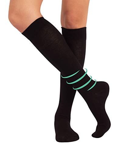 CALCETINES MEDICOS DE ALGODÓN | MEDIAS HASTA LA RODILLA A COMPRESIÓN GRADUADA FUERTE | 15-21mm/Hg | CALCETERÍA ITALIANA | (XXL, NEGRO)