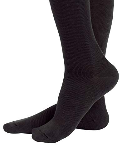 CALCETINES MEDICOS DE ALGODÓN | MEDIAS HASTA LA RODILLA A COMPRESIÓN GRADUADA FUERTE | 15-21mm/Hg | CALCETERÍA ITALIANA | (XXL, NEGRO)
