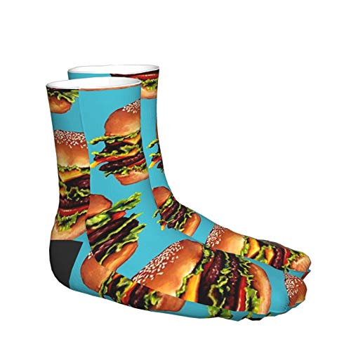Calcetines para adultos, calcetines largos de algodón, calcetines gruesos de tacón negro, calcetines cálidos, unisex, 40 cm, doble cheeseburger 2 patrones