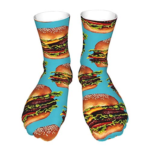 Calcetines para adultos, calcetines largos de algodón, calcetines gruesos de tacón negro, calcetines cálidos, unisex, 40 cm, doble cheeseburger 2 patrones