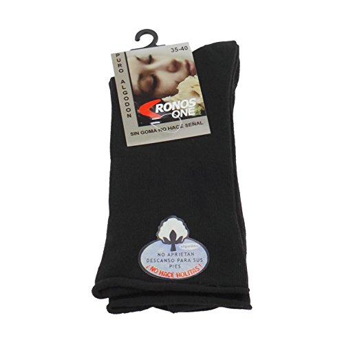 Calcetines SIN COSTURAS y SIN GOMA (3 pares) mujer. Calcetín alto, sin costuras y sin goma de primera calidad, evitan los roces y señales de presión. (Negro, eu: 35-40 // uk: 2-6)