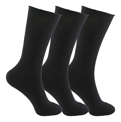 Calcetines SIN COSTURAS y SIN GOMA (3 pares) mujer. Calcetín alto, sin costuras y sin goma de primera calidad, evitan los roces y señales de presión. (Negro, eu: 35-40 // uk: 2-6)