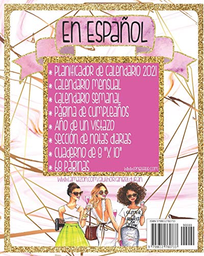 Calendario De La Moda 2021 En Español: Moda Femenina En Mármol Rosa Y Dorado 2021 Organizador De Calendario Con Páginas Semanales Y Mensuales En Español