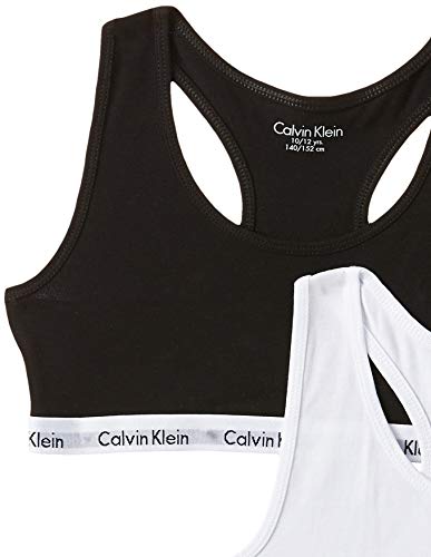 Calvin Klein 2pk Bralette Ropa interior, White/Black 908, 10-12 años para Niñas