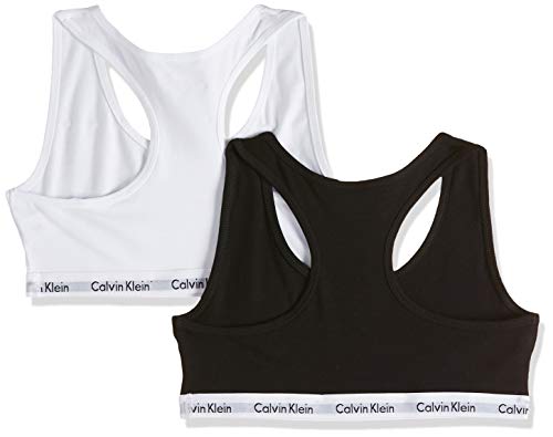 Calvin Klein 2pk Bralette Ropa interior, White/Black 908, 10-12 años para Niñas