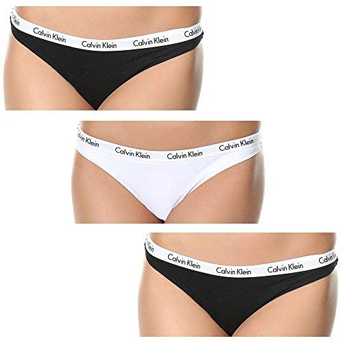 Calvin Klein 3Er-Pack Strings-Carousel Tanga, Negro (Black/White/Black Wzb), M para Mujer
