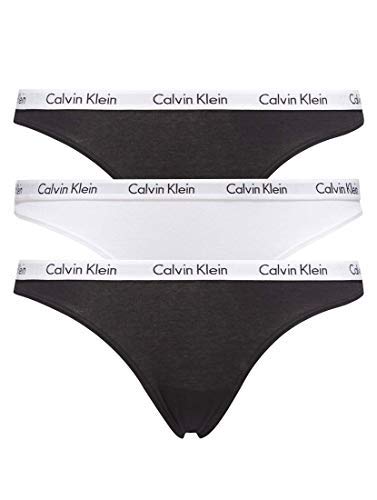 Calvin Klein 3Er-Pack Strings-Carousel Tanga, Negro (Black/White/Black Wzb), M para Mujer
