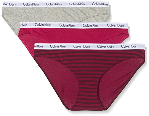 Calvin Klein Bikini 3pk Tanga, Multicolor (Enthrall/Grey Heather/Simple Stripe_Spar), XS (Pack de 3) para Mujer