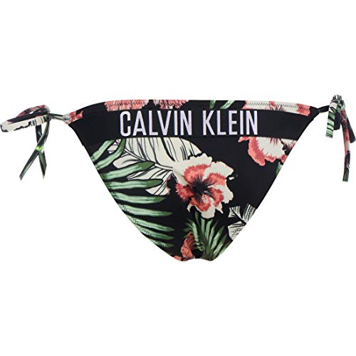 Calvin Klein Cheeky String Side Tie-pr Braguita de Bikini, Negro (Tropical Print Black 00T), L para Mujer