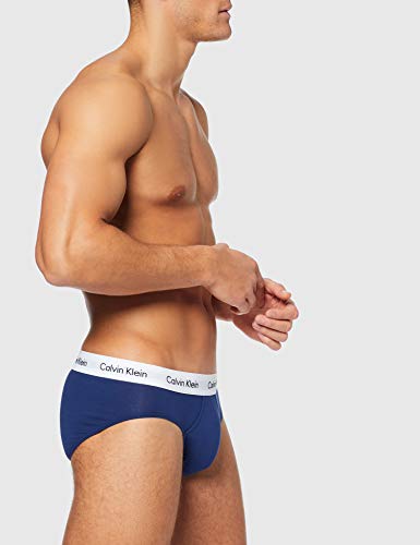 Calvin Klein Cotton Stretch-3er Slip, Multicolor (I03 White, Red ginger, Pyro blue), M (Pack de 3) para Hombre