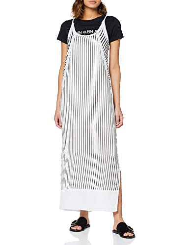 Calvin Klein Jeans Devon Stripe Strappy SL Maxi Dress Vestido, Negro (CK Black/Bright White 901), 40 (Talla del Fabricante: Large) para Mujer