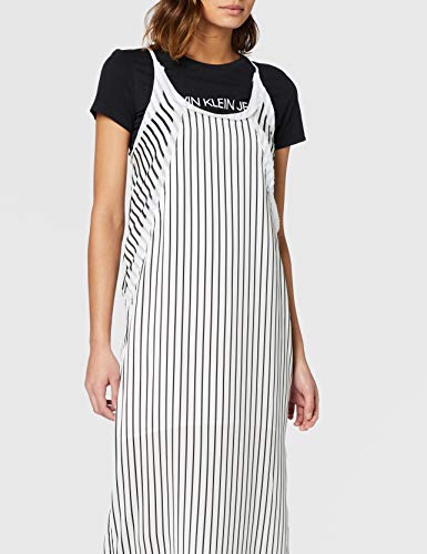 Calvin Klein Jeans Devon Stripe Strappy SL Maxi Dress Vestido, Negro (CK Black/Bright White 901), 40 (Talla del Fabricante: Large) para Mujer