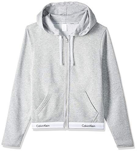 Calvin Klein Lounge Zip Up Hoodie-Modern Cotton Sudadera, Gris (Grey Heather 020), L para Mujer