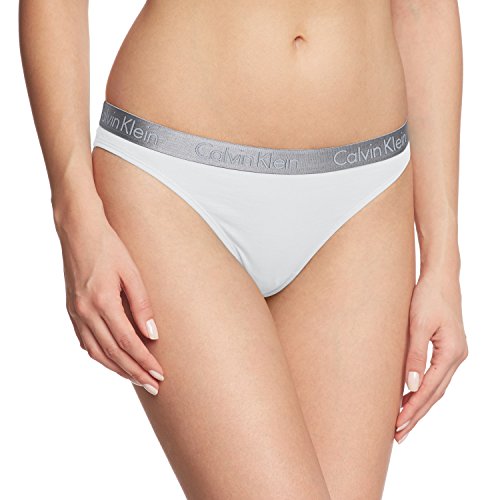 Calvin Klein Radiant Cotton-Thong Tanga, Blanco (White 100), M para Mujer