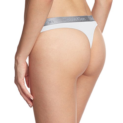 Calvin Klein Radiant Cotton-Thong Tanga, Blanco (White 100), XS para Mujer