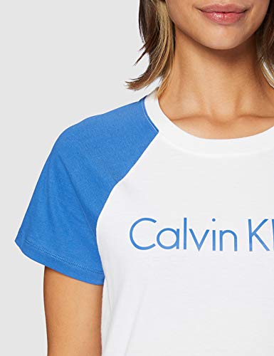 Calvin Klein S/s Crew Neck Top de Pijama, Blanco (White_Minnow Sleeves 100), XS para Mujer