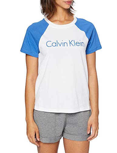 Calvin Klein S/s Crew Neck Top de Pijama, Blanco (White_Minnow Sleeves 100), XS para Mujer