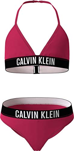 Calvin Klein Triangle Bikini Set Juego, Pink Heart, 10-12 Jahre para Niñas